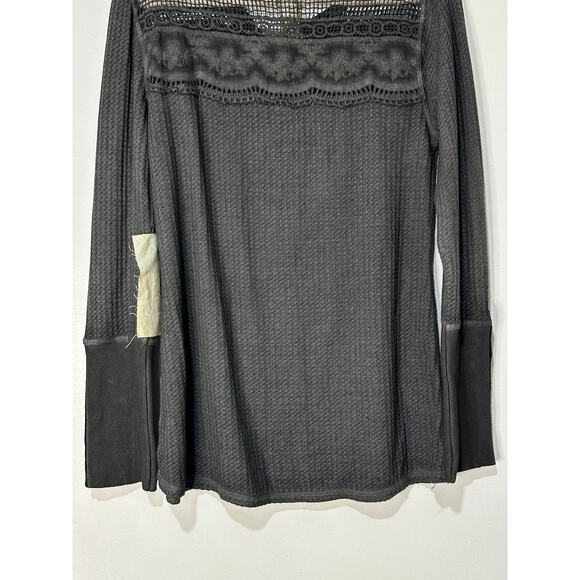 Aratta Silent Journey Boho Lace Thermal Long Sleeve Gray Top Size Small NWT - Picture 12 of 14